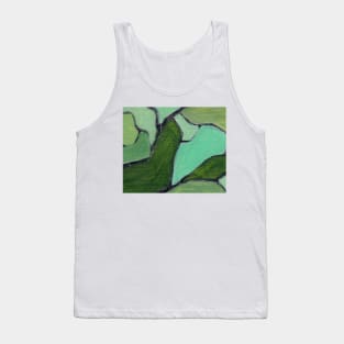 Abstract Oil Painting 2c41 Fern Olive Seafoam Green Tank Top